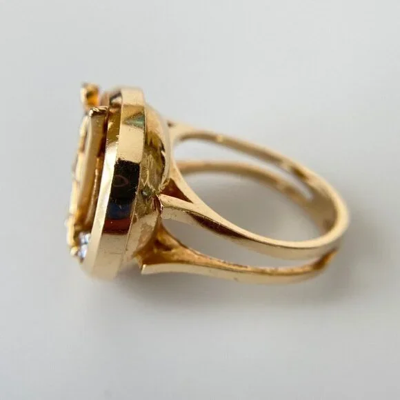 Vintage 14k Solid Yellow Gold Diamond Golfer Band Ring Size 6 - Picture 5 of 10